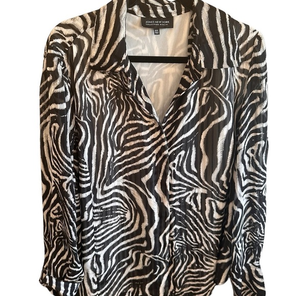 Jones New York Collection Woman Animal Print Blouse/Jacket - B/W -20W - Picture 4 of 11